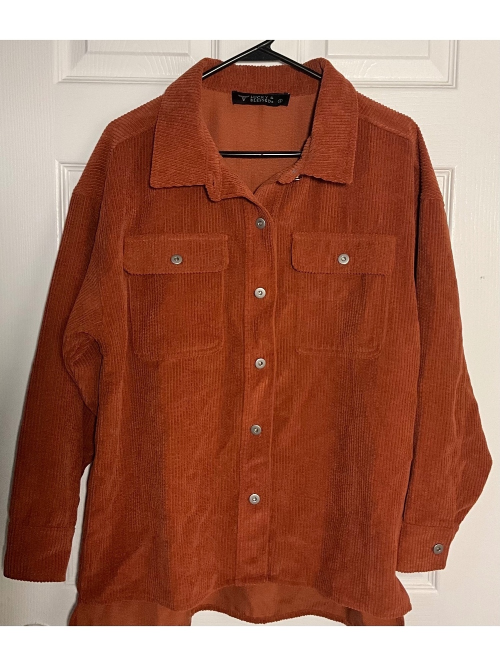 Lucky & Blessed Rust Orange Corduroy Button-Up Shirt Jacket Size Small
